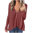 thumbnail image 1 of Yuyuzo Womens Long Sleeve Fall Tops Half Button V Neck Loose Fitted Shirts Comfy Textured Blouses, 1 of 5