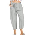 thumbnail image 1 of Innerwin Capri Pants Drawstring Women Pant Summer Straight Leg Baggy Bottoms Light Gray 2XL, 1 of 2