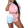 thumbnail image 1 of Yuyuzo Womens Sweat Suits 2 Piece Set Short Sleeve Color Block Hoodie Oversized Sweatshirts Shorts Tracksuits, 1 of 6