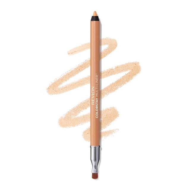 ColorStay Multi-Liner™ makeup pencil for lip, face, and eye in beige with a vegan creamy gel formula, built-in blending brush, and transfer-proof, kiss-proof finish, shown with a beige liner stroke on a white background, ideal for contouring, blending, and highlighting.