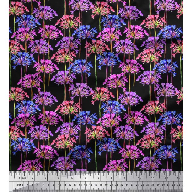 Soimoi Moss Georgette Fabric Periwinkle Floral Print Sewing Fabric Yard 42 Inch Wide