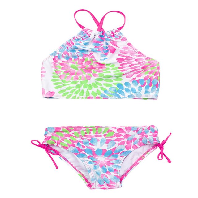 2Pcs Kids Girl Tie Dye Bikini Set Fish Scale Ruffle Halter Swimsuit Toddler One Shoulder Bathing Suit Summer Outfits Set