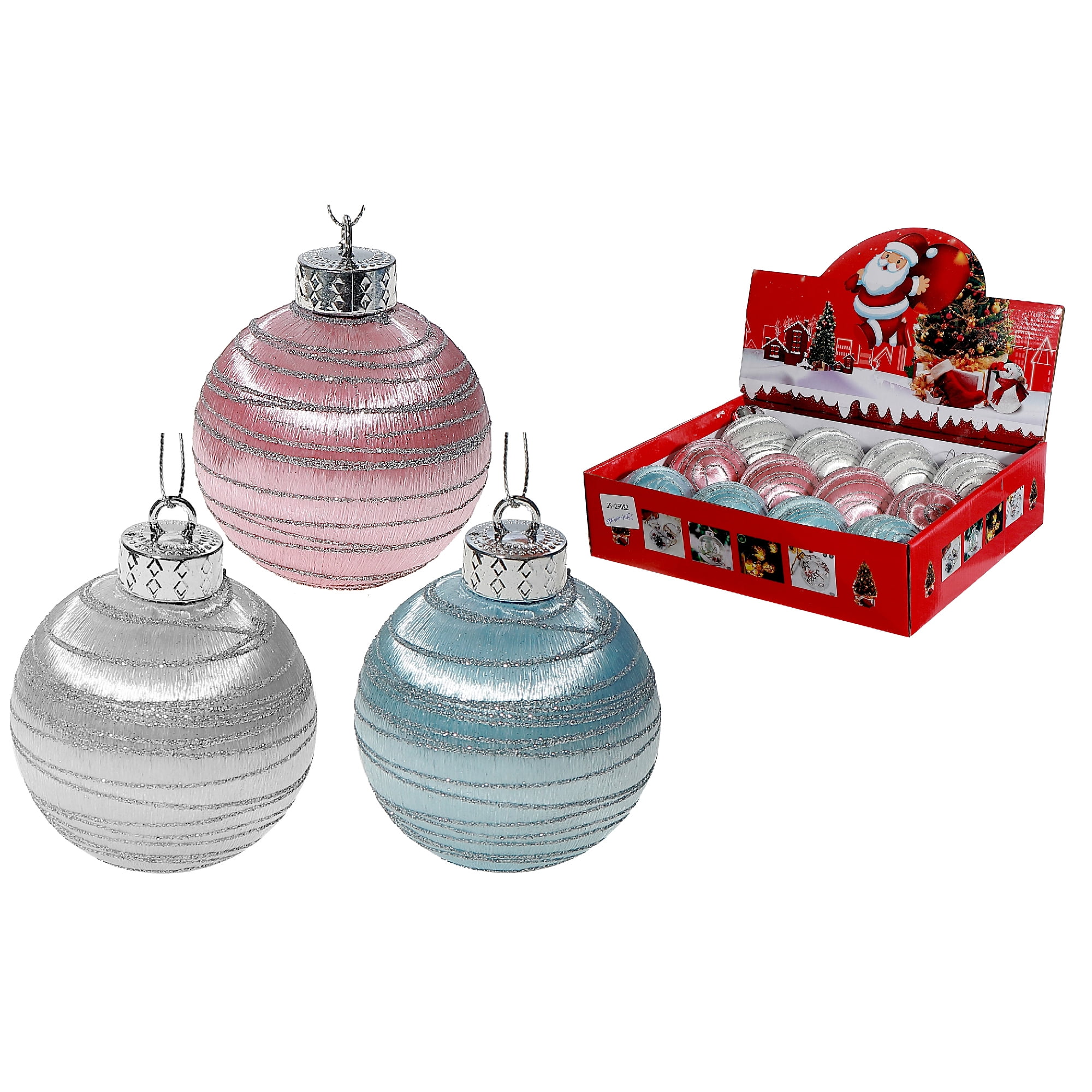 Ornement Rayé En Satin Pailleté (Assortiment) (12/Disp) - Lot De 12