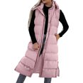thumbnail image 2 of jsaierl Long Puffer Vest Women Button Down Sleeveless Hooded Jacket Overcoat Solid Color Side Slit Winter Parka Coat, 2 of 6