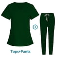 thumbnail image 2 of Ensemble de Sarraus pour Femmes, Haut de Sarrau à Col en V Extensible et Pantalon Jogger à Cordon avec 7 Poches, Anti-Froissement, Doux, Ensemble d'Uniforme d'Infirmière, Manches Courtes, Vêtements de Travail Protecteurs, Ensemble de Chemise, Vert, 2 of 5