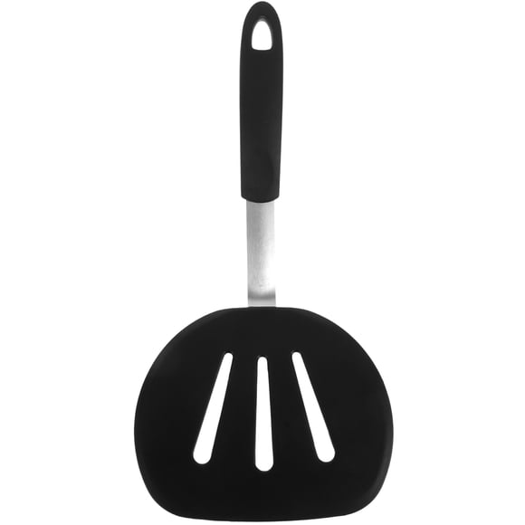 SHISUYAN Ergonomic Frying Spatula with Food Grade Silicone for Cooking Black Heat Resistant and Durable 430 Stainless Steel Handle