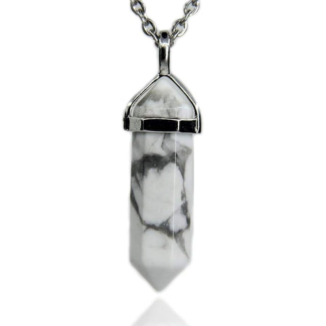 Angelstones Collier Pendentif Reiki Chakra Hexagonal à Pointe Pointue en Howlite Blanche 20 Pouces