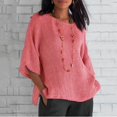 thumbnail image 1 of Pisexur Hauts d'Été Décontractés en Coton pour Femmes Manches 1/2 Col Rond T-shirts Doux Confortables Mode Fluide Blouses Amples Classiques, 1 of 9