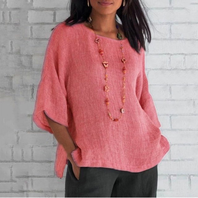 Pisexur Hauts d'Été Décontractés en Coton pour Femmes Manches 1/2 Col Rond T-shirts Doux Confortables Mode Fluide Blouses Amples Classiques
