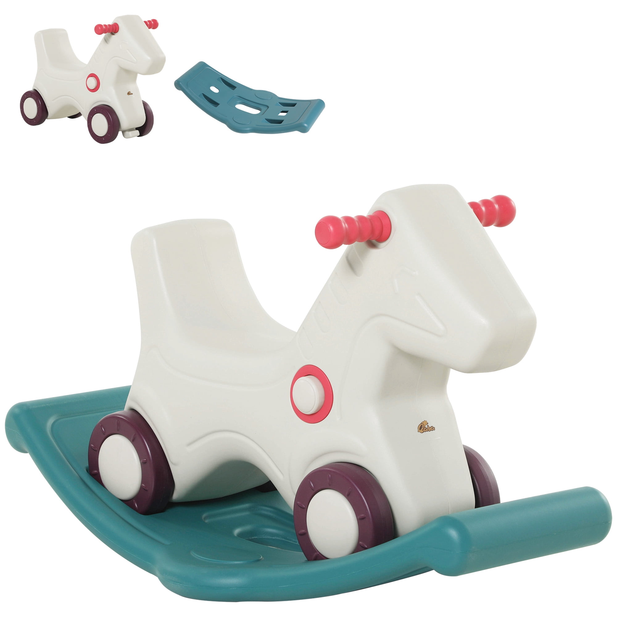 Qaba Rocking Horse 2 in 1 Ride on Toys and Sliding Car for Kids Baby Rocker Roller Toddler Playset Indoor Outdoor 1-4 Years Old