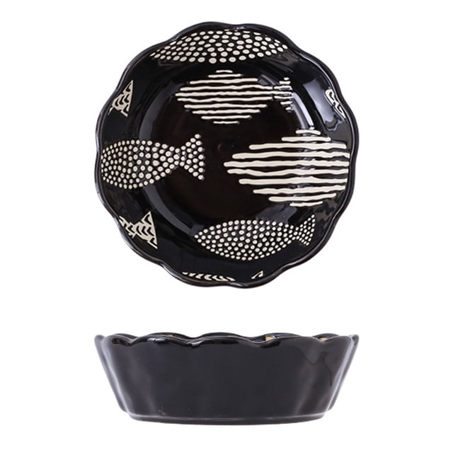 Qeeadeea Petit Plat Rond de Cuisson, Ensemble de 2, Moule à Tarte en Céramique Coloré, Assiette à Tarte Ronde en Céramique - Noir - Poisson