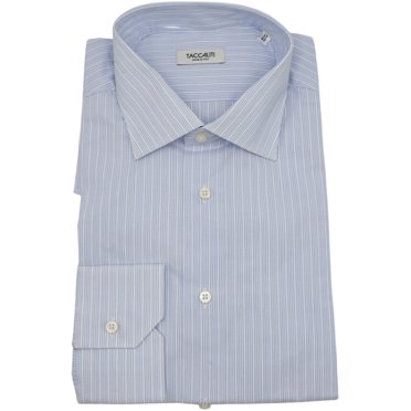 Taccaliti Men's Blue / White Balanced Stripes Dress Shirt - 44-17.5 (Xl)