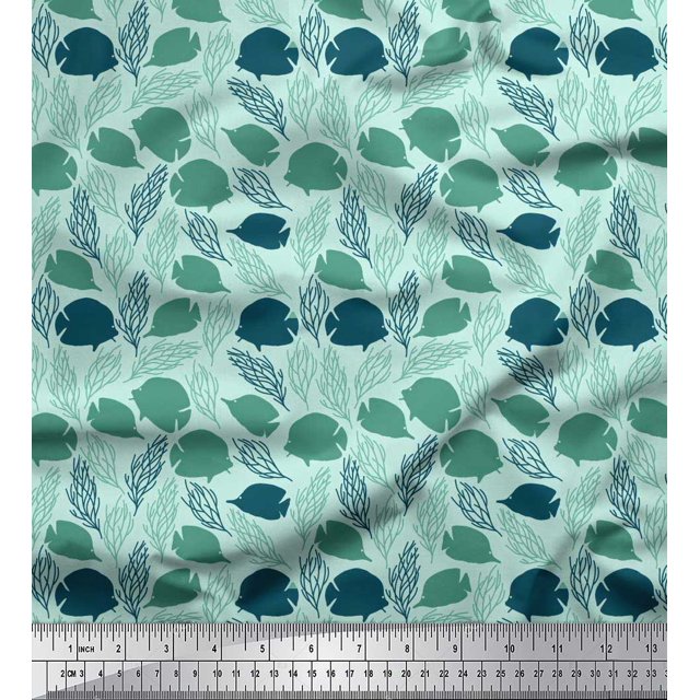 Soimoi Rayon Fabric Coral & Fish Ocean Printed Fabric 1 Yard 42 Inch Wide