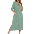 thumbnail image 2 of Besolor Robe de Nuit à Fermeture Éclair pour Femme, Col Ras du Cou, Manches 3/4, Peignoir, Robe de Chambre avec Poches, Vêtement de Nuit, P-2TG, 2 of 7