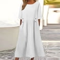 thumbnail image 2 of XZNGL Robe d'Été pour Femmes Aguichant Robe de Printemps et d'Été pour Femmes Col Rond Uni Coton et Lin Décontractée avec Poches Robe à Manches Courtes Robe d'Été pour Femmes avec Manches, 2 of 6