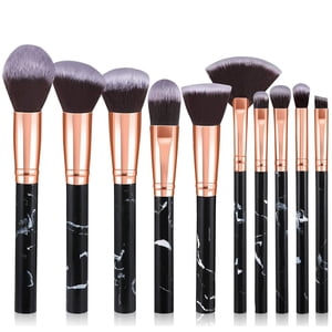 Brosses de maquillage, DUAIU 10Pcs Brosse de maquillage en marbre Set de la fondation Brouillard en poudre mélangeant des pinceaux pour le visage, l'ombre à yeux, sourcils, masque, contour, surlignement (noir)