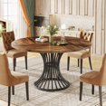 thumbnail image 2 of Tribesigns Round Dining Table for 4-6 People, 47-Inch Farmhouse Dinning Room Table Circle Kitchen Table, Industrial Dinner Table with Metal Base for Kitchen, Living Room, Rustic Brown, 2 of 7
