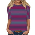thumbnail image 1 of Enjoytime Blouses Grande Taille pour Femmes à Rayures Col Ras du Cou Manches Mi-Longues Chemises Décontractées Hauts de Travail de Bureau, 1 of 5