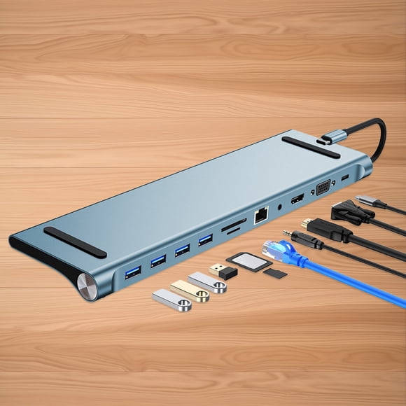 PEONAVET Computer Interface Docking Station Computer Interface Docking Station Laptop Type-C Docking Station 11 In 1 Interface Peripheral Network Cable Projector Connection Insertable Card Laptop Base