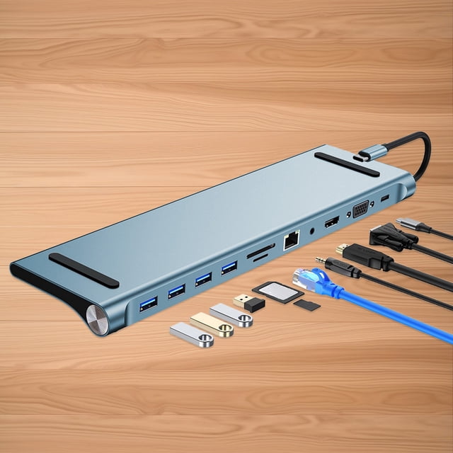 PEONAVET Computer Interface Docking Station Computer Interface Docking Station Laptop Type-C Docking Station 11 In 1 Interface Peripheral Network Cable Projector Connection Insertable Card Laptop Base