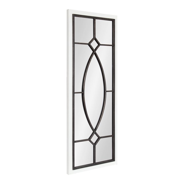 Kate and Laurel Bakersfield Farmhouse Windowpane Rectangle Wall Mirror, 16 x 42, White, Framed Decorative Rectangular Mirror with Natural Iron Overlay and Tall Frame