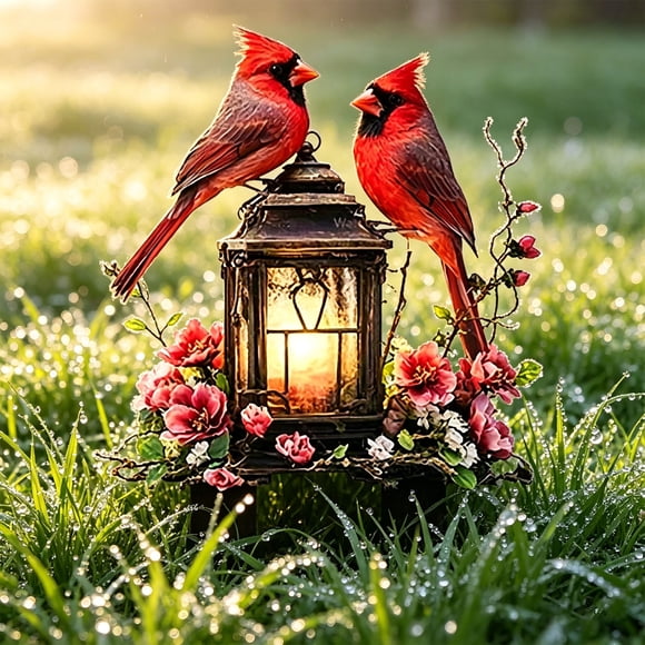 Roiihwy Decorative Garden Stakes Red Cardinal Birds, Metal Flower Garden Stakes, Yard Decorations Outdoor Garden Decor for Gifts for Mom Grandma Women