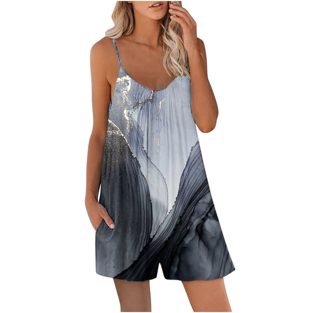 EQWLJWE Combinaison Courte pour Femmes Combinaison d'Été Décontractée à Imprimé pour Femmes Shorts Amples avec Poches Combinaison à Bretelles Croisées Shorts pour Femmes pour l'Été