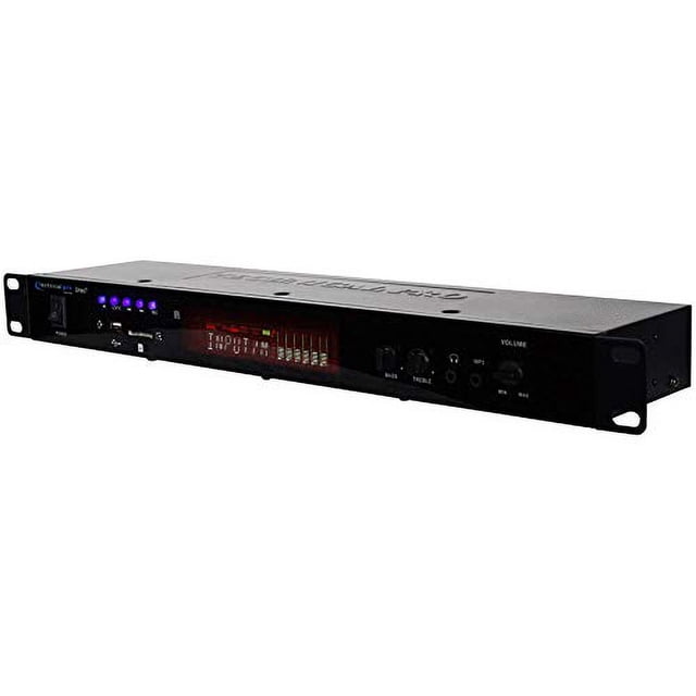 Technical Pro UREC7 Professional Rack Mountable USB/SD Recording Deck with a sleek black design. Features include options for recording and playback via USB or SD card, front-facing control knobs, input ports, and LED indicators. Ideal for professional audio setups.