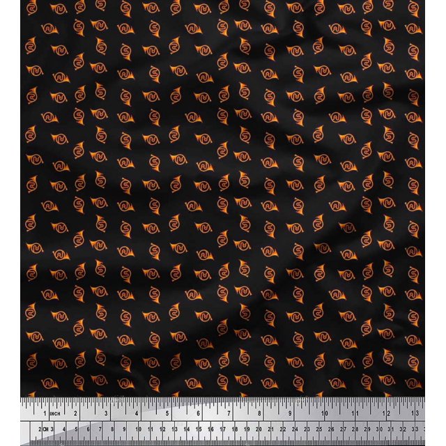 Soimoi Cotton Poplin Fabric French Horn Musical Instrument Decor Fabric Printed Yard 56 Inch Wide