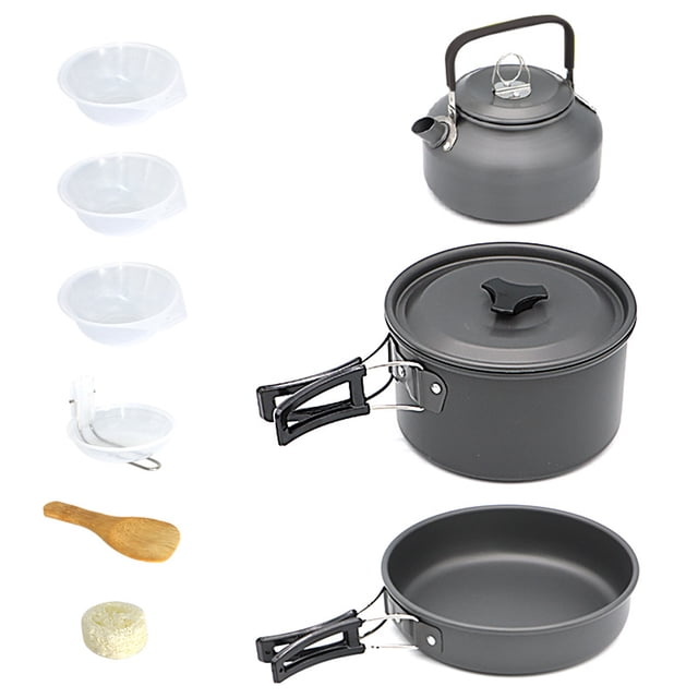 Camping Hiking Cookware Set Outdoor Portable Picnic Cookware Kit Aluminum Oxide Pot Frying Pan Set Travel Cooking Accessories