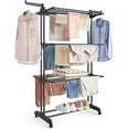 thumbnail image 1 of SONGMICS Clothes Drying Rack 4-Tier, Foldable Laundry Drying Rack 173 cm Tall, Stainless Steel, Rolling Clothes Horses, Laundry Airer, Indoor Outdoor Use, Ink Black, 1 of 5