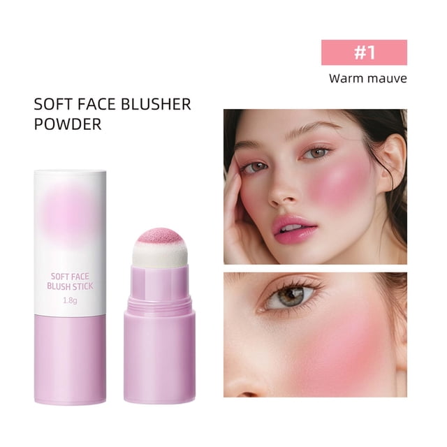 FcBaudy Blush for Cheeks, Rose Powder Blush Sponge Head Powder Blusher Stick 1.8g blusher blusher