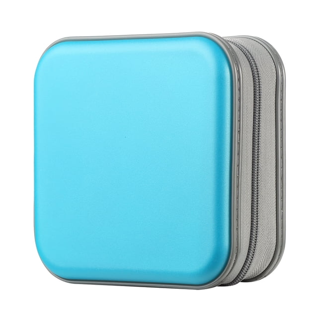 alavisxf xx 48 Capacity Skyblue CD/DVD Hard Plastic Case Storage Holder Wallet with a sturdy, waterproof, and wear-resistant hard plastic cover. Features slim zippers and fixed inner pages for secure storage of up to 48 discs. Compact and portable design suitable for travel, car storage, or organizing collections.