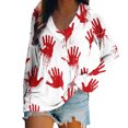 thumbnail image 3 of yoeyez Halloween Hauts pour Femmes Col en V Manches Longues Chandails Mignons Drôles Tunique Graphique Haut Décontracté Mode Manches Raglan T-Shirts Rouge,P, 3 of 6