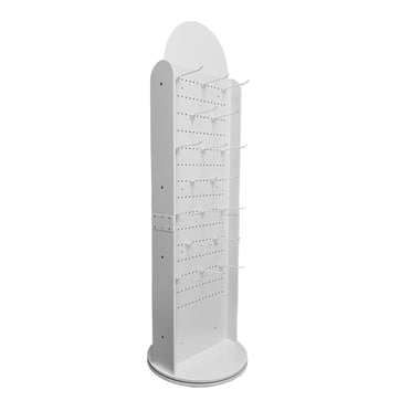 FixtureDisplays Présentoir à Deux Côtés pour Mur Perforé, Étagère Tournante de Sol, Présentoir en Bois, Marchandiseur avec 32 Crochets pour Panneau Perforé 18X18X66 Pouces 10308-2-WHITE