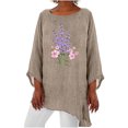 thumbnail image 1 of Birdeem Womens 3/4 Sleeve Round Neck Cotton Linen Shirt Personalized Print Tops Loose Irregular Hem Blouse, 1 of 1