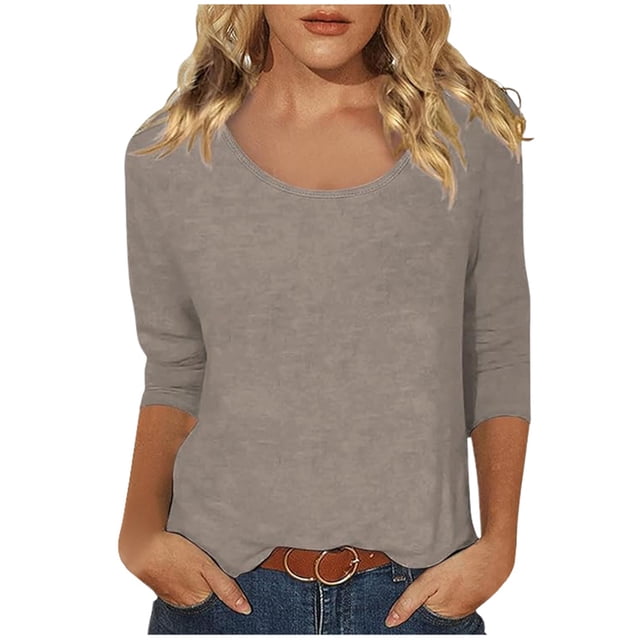 2025 Ensemble Décontracté Uni pour Femmes Chemise pour Femmes Imprimé Couleur Col Roulé Bas T-Shirt pour Femmes Coupe Manches 3/4 T Manches Longues Polyester T-Shirt Femmes Chemise Haut