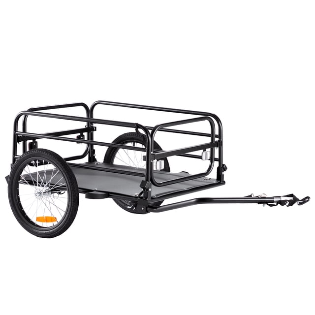 VEVOR Remorque de Vélo avec une Capacité de Charge de 160 Lb, Dotée d'Un Cadre en Acier au Carbone Robuste avec une Finition Enduite de Poudre pour la Durabilité. la Remorque Comprend des Roues de 16 Pouces avec des Réflecteurs à Rayons Couleur or pour la Visibilité et un Attelage Universel pour la Compatibilité avec des Roues de Vélo de 22 à 28 Pouces. Elle a un design Pliable pour un Rangement compact et un Système de Dégagement Rapide pour une Installation Facile. la Caisse de transport Spacieuse Mesure 28 x 20,3 x 11,8 Pouces, Idéale pour Transporter