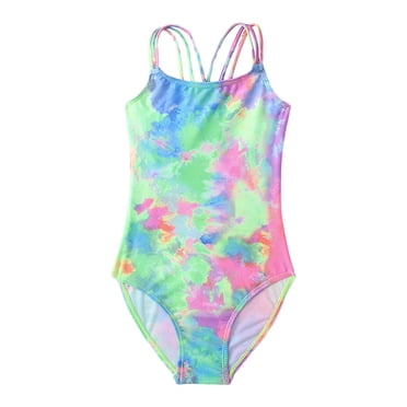 GDREDA One Piece Cut out Swimsuit Girl Girls 1 Piece Swimsuit Cut Out Swimwear Summer Casual Tie Dye Beach Sport Bathing Girl's Swimsuits Green,12-13 Years