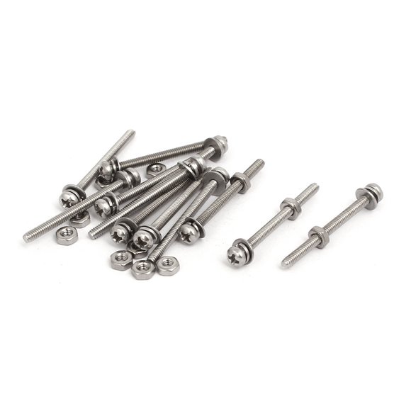 Unique Bargains M2x25mm 304 Stainless Steel Phillips Pan Head Bolt Screw Nut w Washer 12 Sets