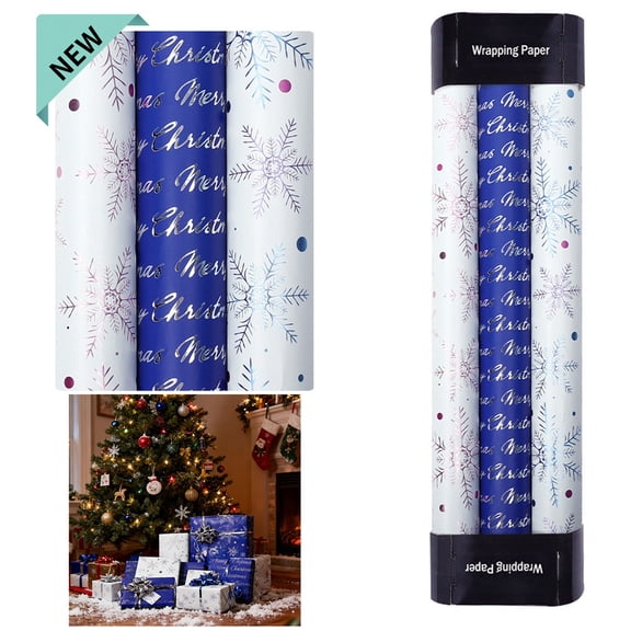 Dvkptbk 3 Rouleaux de Papier d'Emballage de Noël Assortis, 17x118 Po 3 Styles Rouleaux de Papier d'Emballage Cadeau de Noël pour Réunion Familiale Festive des Fêtes Bricolage Artisanat Cadeaux de Noël Articles de Fête Fournitures