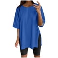 thumbnail image 1 of WEIYLL Ladies T Shirts Oversize Sports Summer Solid Tunic Loose With Slits Blue Tees Sizes XXL, 1 of 4