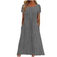 thumbnail image 1 of Ovzne Robes d'Été pour Femmes 2025 Robe Femme Robe d'Été pour Femmes Aguichant Mode Couleur Unie Poche à Volants Manches Courtes Robe à Col Rond Robe de Printemps Manches Courtes Liquidation, 1 of 6
