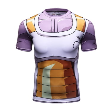 CosFitness Anime Workout Shirt, Dragon Ball Cosplay Fitness Clothes, DBZ Vegeta Resurrection F 3D Muscle Compression Training T Shirt for Men(Lite Series), S