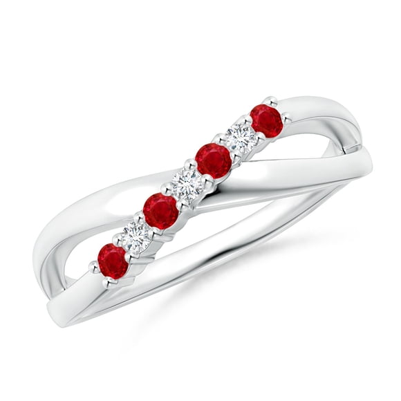 Angara Bague en Rubis Naturel - Bague Croisée Rubis Rond et Diamant en Platine pour Femme (Taille de Bague = 9)