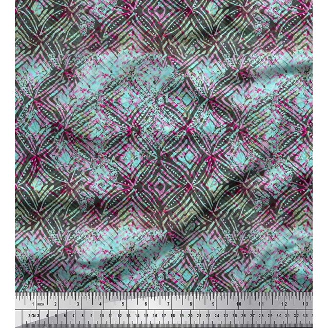Soimoi Rayon Fabric Curve Diamond Geometric Print Fabric by the Yard 42 Inch Wide