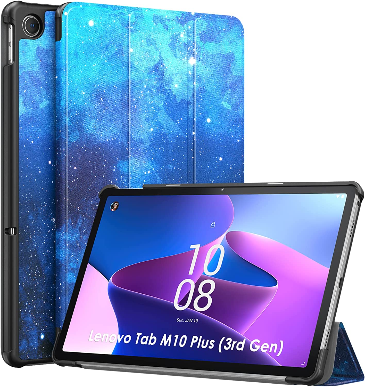 Case for Lenovo Tab M10 Plus (3rd Gen) 10.6 Inches 2022 Tablet, Lightweight Trifold Stand Cover Slim PC Shell Back with Auto Wake/Sleep for Lenovo Tab M10 Plus (3rd Gen) 2022, Blue Starry Sky