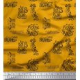 thumbnail image 1 of Soimoi Gold Silk Fabric Explore The World Text Print Sewing Fabric Yard 42 Inch Wide, 1 of 5
