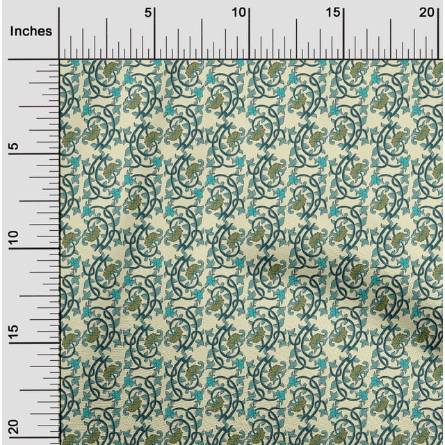 oneOone Cotton Silk Fabric Leaves & Floral Block Printed Craft Fabric BTY 42 Inch Wide