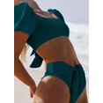thumbnail image 4 of Womens Cute Solid Bubble Sleeves High Waisted Two Piece Bikini Swimsuit,Green,L, 4 of 4